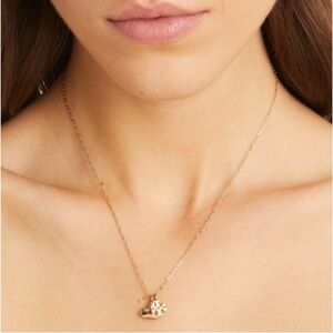 Tory Burch Heart Kira T Good luck gold chain necklace NWT $188